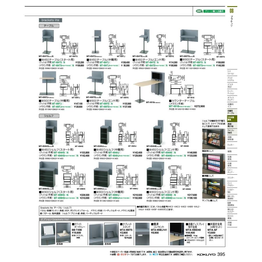 コクヨ 品番MT-494TJPAWK466 395 08.コラボレーション用家具 ブラケッツ テーブル《メラミン天板》 W450 センタータイ