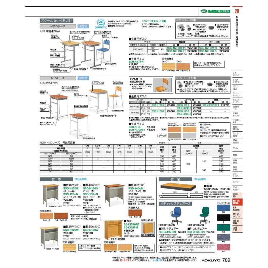 コクヨ品番 SSD-N23BG-S 教育用 3号固定式生徒用デスク N20 コクヨ品番 SSD-N23BG-S 教育用 3号固定式生徒用デスク N20