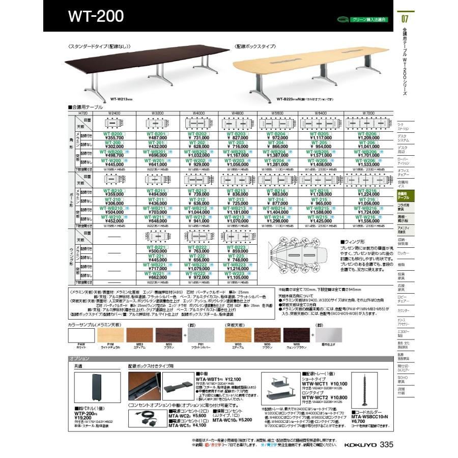 コクヨ品番 WT-200MB3 会議テーブル WT200シリーズ 角形