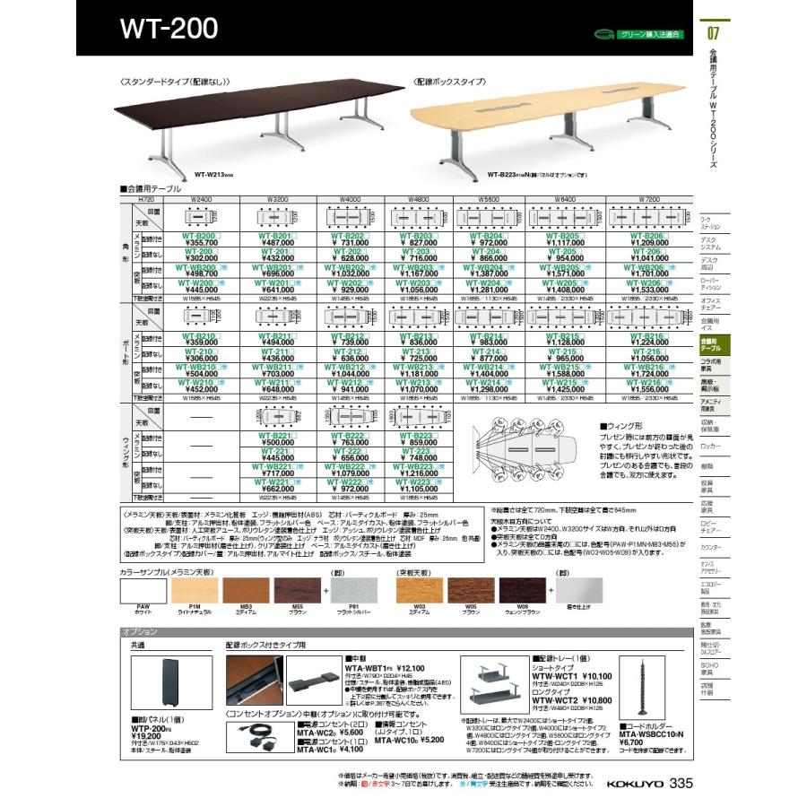 コクヨ品番 WT-B212P1MN 会議テーブルWT200シリーズ ボート形