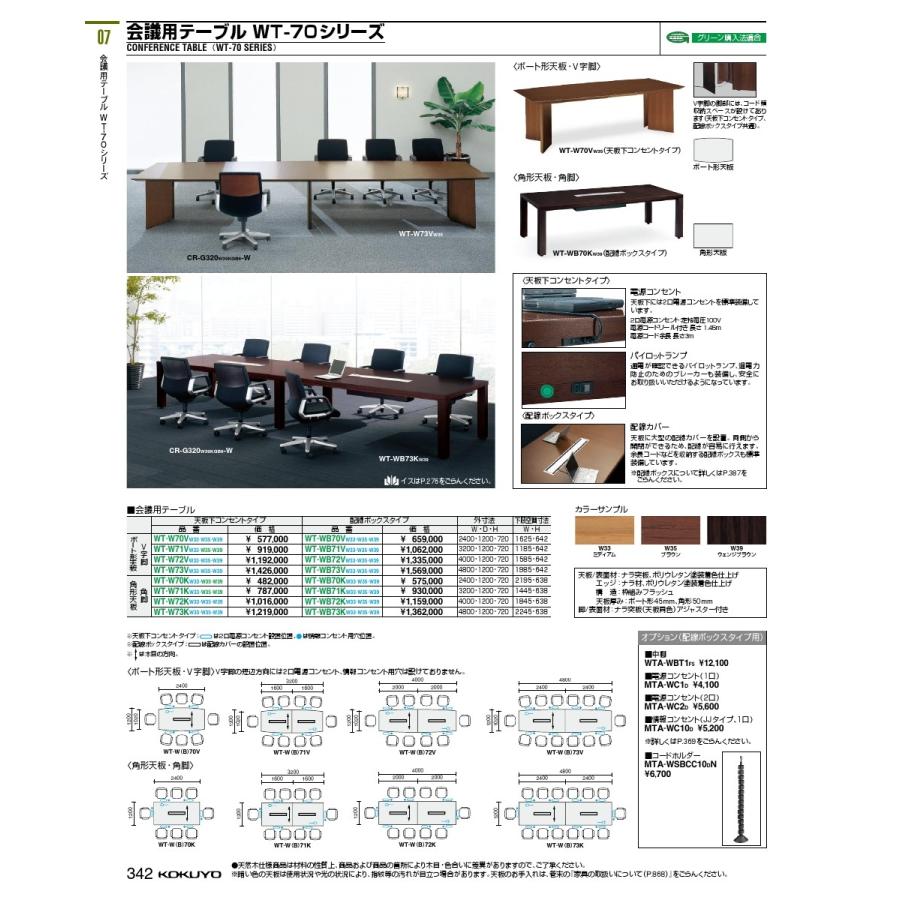 コクヨ品番 WT-W70KW39 会議テーブル 70シリーズ 角脚