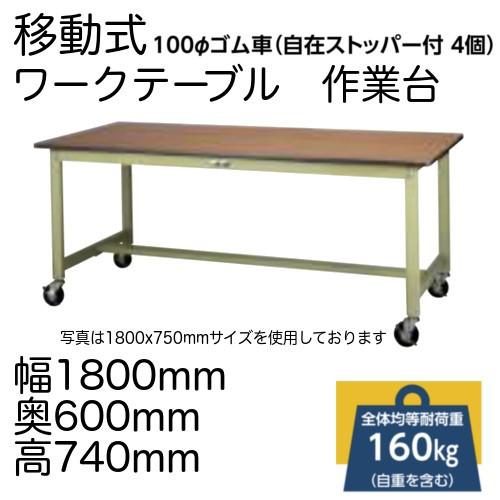 作業台 テーブル ワークテーブル ワークベンチ 180cm 60cm キャスター 移動式 耐荷重 160kg ポリエステル 天板 工場 作業場 軽量 100φ ゴムキャスター