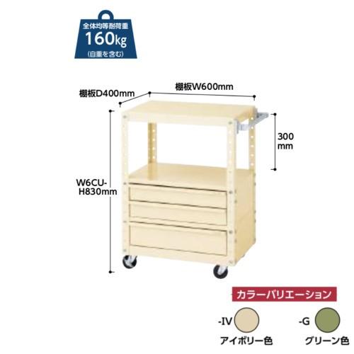 ツールワゴン 幅60ｘ奥行40cm 移動式 下深型1段・浅型2段キャビネット付 キャスターφ75mmゴム車（自在ストッパー付2個、自在2個） 送料無料 かぶせ型棚板