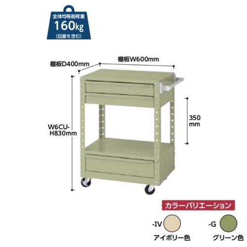 ツールワゴン 幅60ｘ奥行40cm 移動式 上段浅型2段・下段深型1段キャビネット付 キャスターφ75mmゴム車（自在ストッパー付2個、自在2個） 送料無料
