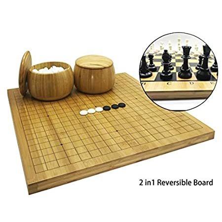 Mose Cafolo 2in1 Go Game Set & Chess Game Set with Reversible Bamboo Go Boa チェス