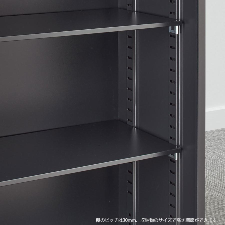 書庫 スチール引戸書庫 H1110mm ブラック ALZK-S34 スチール書庫 A4 黒 上品 日本製 完成品 生興の画像