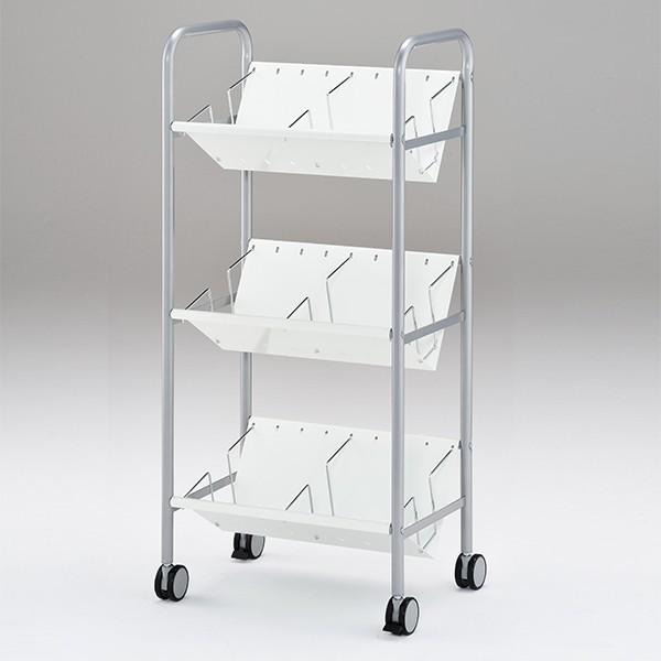 林製作所 デスクワゴン サイドワゴン V型ホワイト棚ファイルワゴン 3段