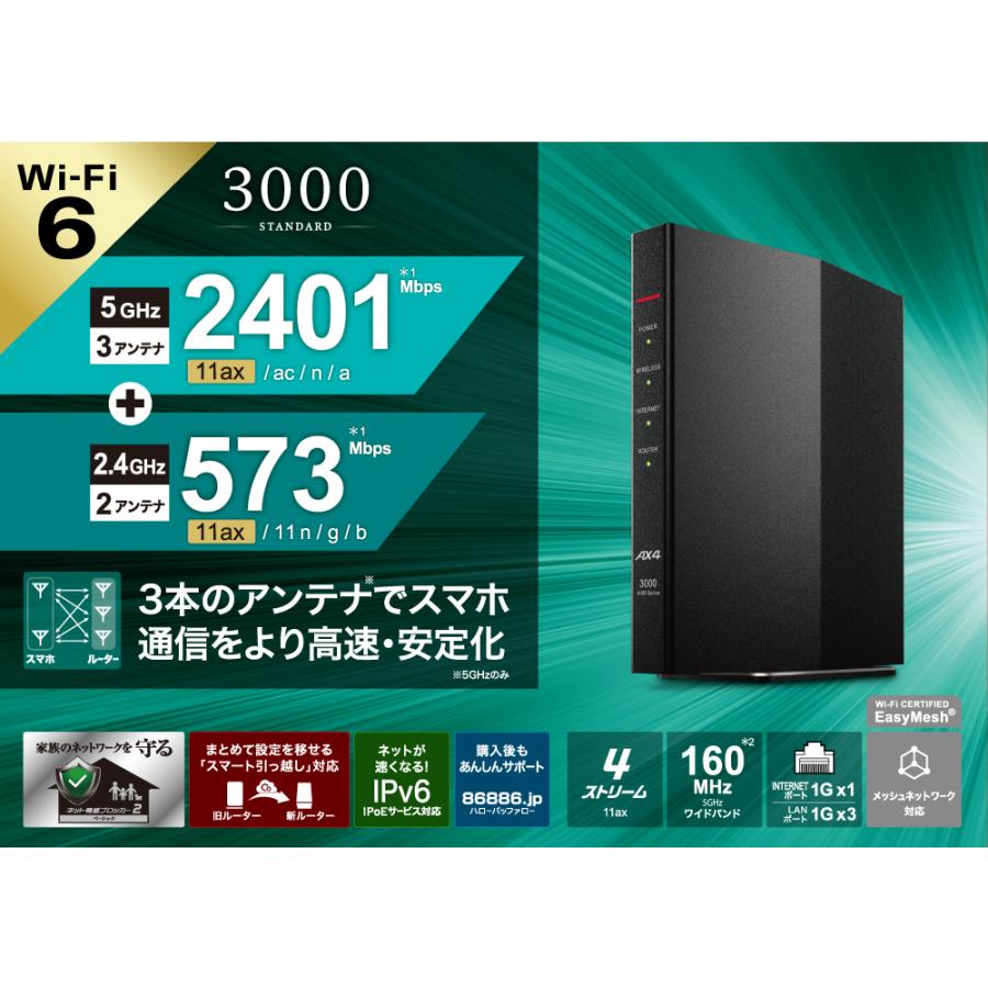 BUFFALO バッファロー 無線ルーター WSR-3000AX4P-WH ホワイト