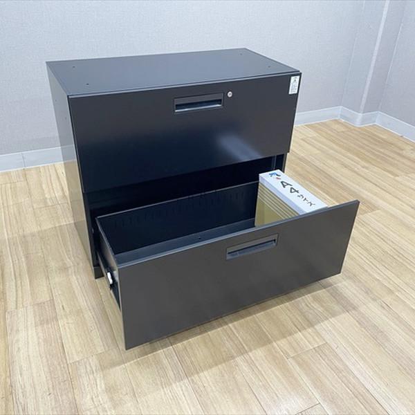 コクヨ ラテラルキャビネット 2段 エディア ブラックタイプ シングルベース型 書庫 W900 H762 ブラック 中古の画像