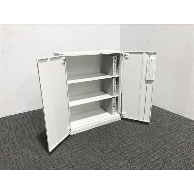 両開き書庫 エディア シングルベース型 スチールキャビネット コクヨ ホワイト 中古 CR-874192Bの画像