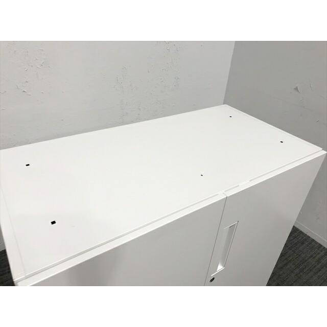 両開き書庫 エディア シングルベース型 スチールキャビネット コクヨ ホワイト 中古 CR-874192Bの画像