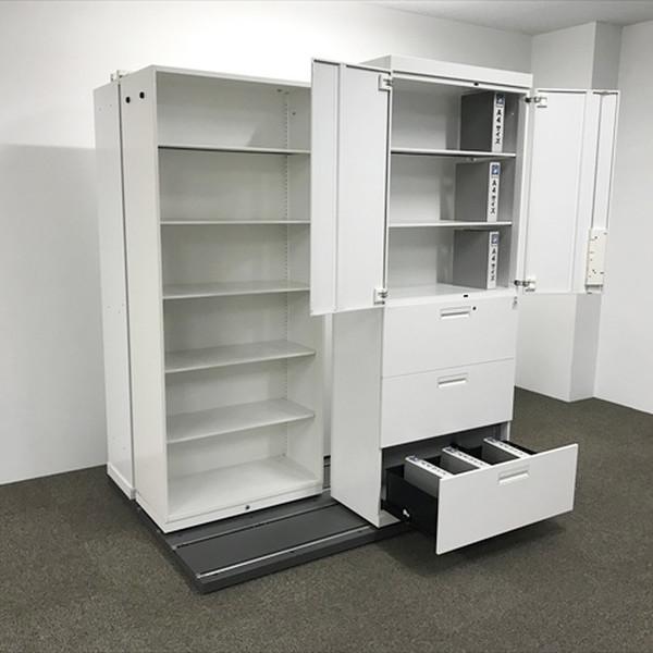 木目キャビネット コクヨ 鍵付 フラットスライド 上下分割 書庫 整理★S3332A KOKUYO（コクヨ） スライドキャビネット 3列2連 エディア スライド書庫