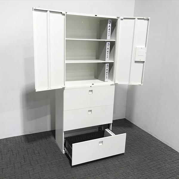 中古品 オカムラ ラテラルキャビネット（※現地引取のみです） オカムラ（okamura） キャビネット ラテラル 両開き 書庫 上下セット