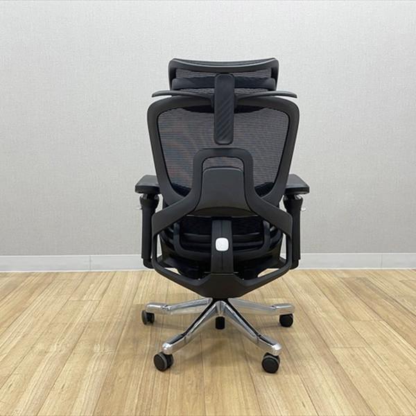 レヴォリアチェア ヘッドレスト ハンガー ランバーサポート フットレスト付 肘付 オフィスチェア デスクチェア ブラック 中古 IO-881054Bの画像