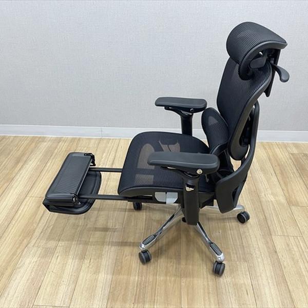 レヴォリアチェア ヘッドレスト ハンガー ランバーサポート フットレスト付 肘付 オフィスチェア デスクチェア ブラック 中古 IO-881054Bの画像