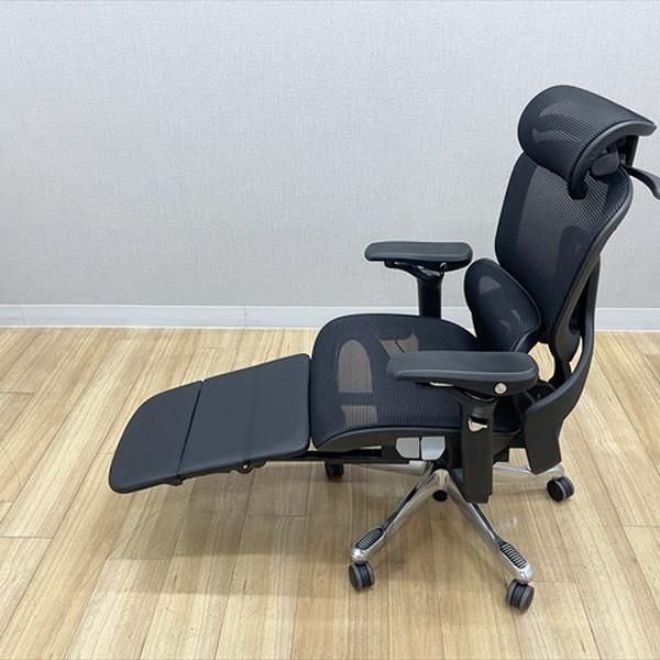 レヴォリアチェア ヘッドレスト ハンガー ランバーサポート フットレスト付 肘付 オフィスチェア デスクチェア ブラック 中古 IO-881054Bの画像