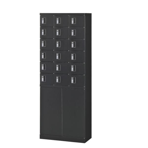 ロッカー 18人用 IC錠付き 3列6段 スチールロッカー 小物入れロッカー 黒 18人用ロッカー KLKK-18H-CBK 生興 lv-042140nの画像