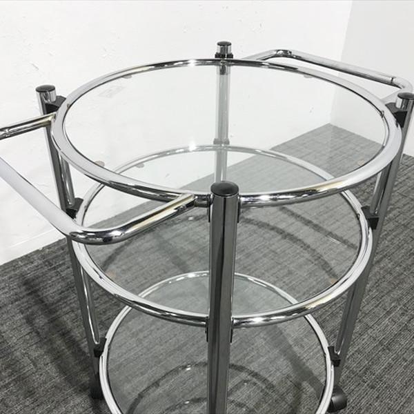 サイドテーブル ガラス製 キッチンワゴン 取手付 キャスター付 透明