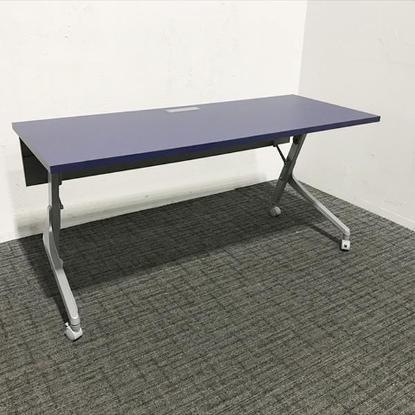 会議テーブル フラップ式 カルド― 幕板付 オカムラ パープル □ 中古 TF-873669B | オカムラ | 02