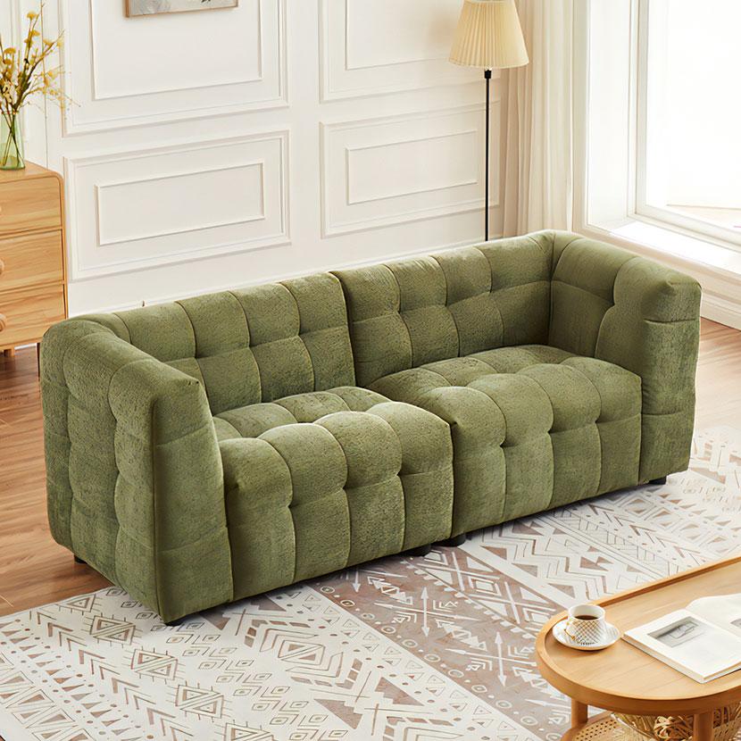 ソファ リビングソファ 3人掛け ゆったり ファブリック ブロック キルティング加工 ポケットコイル リビング モダン ナチュラル 幅2000×奥行790×高さ750mm | URBAN（家具、インテリア）