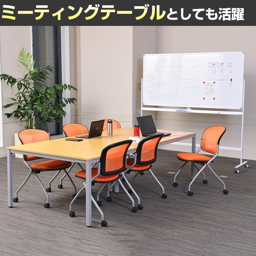 法人様限定 会議用テーブル 会議テーブル OAミーティングテーブル フリーアドレス 配線収納付 ホワイト ナチュラル ダークブラウン 2400×1200mmの画像