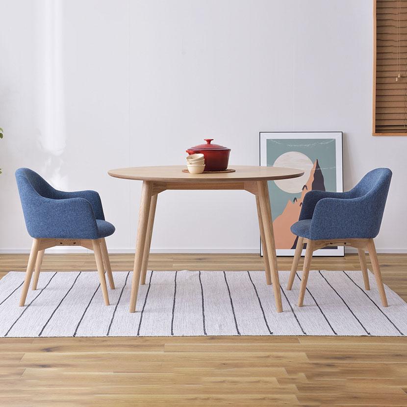 東谷 2人用 円形ダイニング 3点セット 円形テーブル 天然木 木製