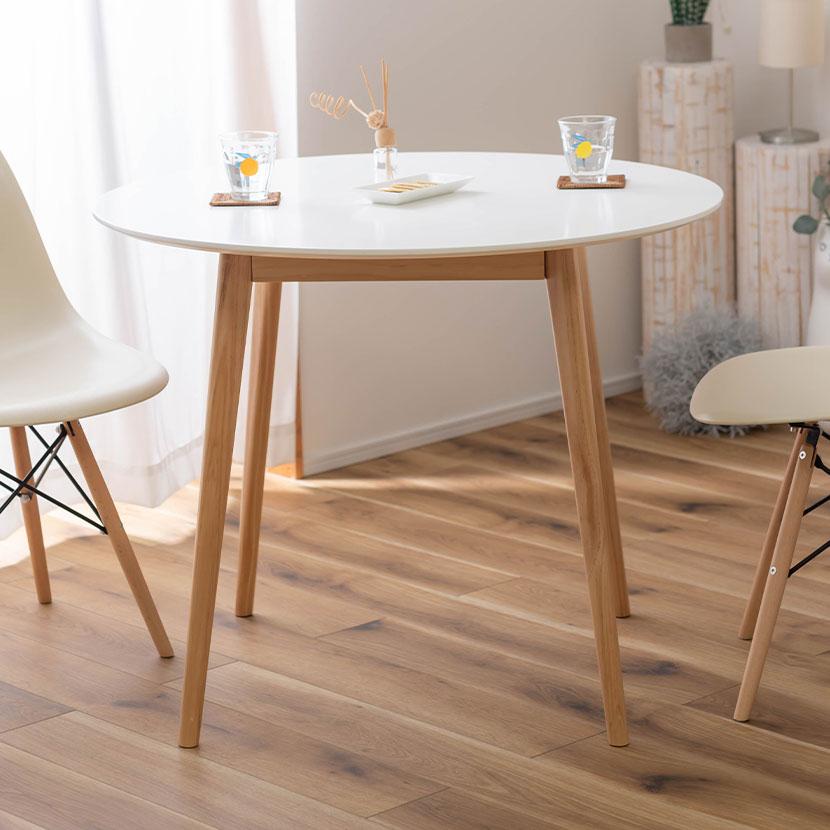 ダイニングテーブル 円形 丸型 木製 天然木 白 コンパクト 丸テーブル 