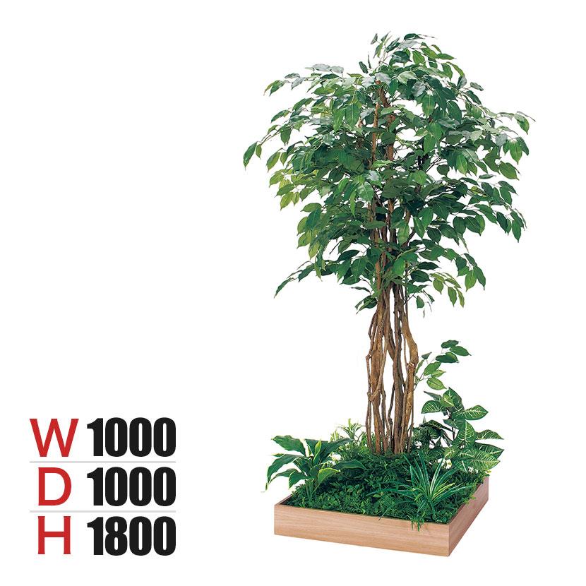 ベルク 土台プランター 600角 フィカスベンジャミン 国産 テーブル樹木 人工観葉植物 フェイクグリーン GR5131 幅1000×奥行1000×高さ1800mm オフィス 休憩室 | 