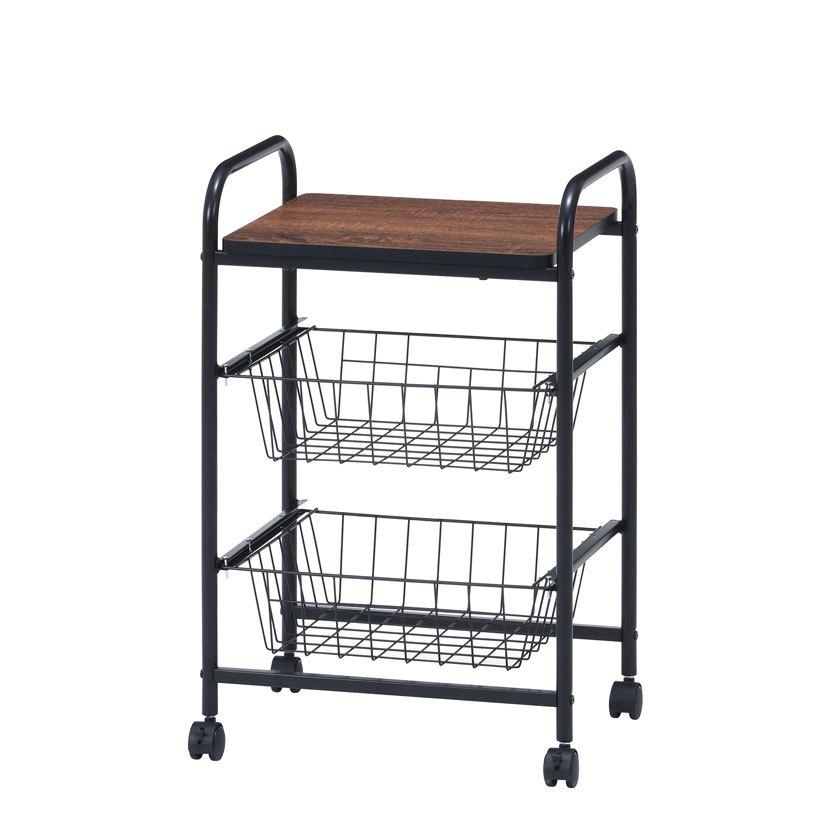 キッチンワゴン キッチン収納・キッチンワゴン キャスター付きワゴン バスケット付き 幅450×奥行355×高さ695mm | 不二貿易