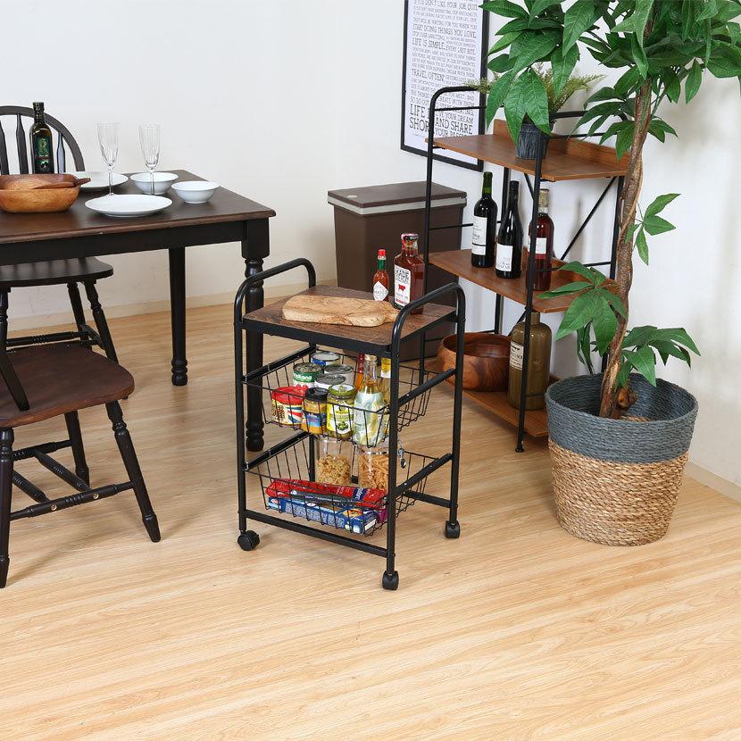 キッチンワゴン キッチン収納・キッチンワゴン キャスター付きワゴン バスケット付き 幅450×奥行355×高さ695mm | 不二貿易 | 04