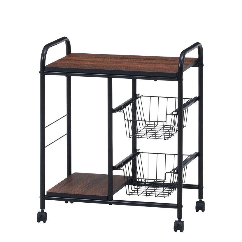 キッチンワゴン キッチン収納・キッチンワゴン キャスター付きワゴン バスケット付き 幅560×奥行355×高さ695mm | 不二貿易