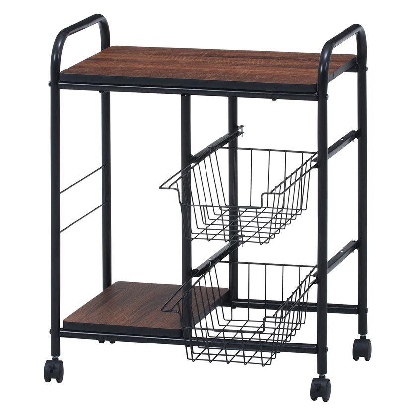 キッチンワゴン キッチン収納・キッチンワゴン キャスター付きワゴン バスケット付き 幅560×奥行355×高さ695mm | 不二貿易 | 02