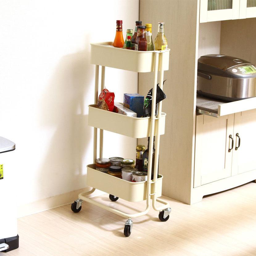 キッチンワゴン バスケット3段 スリム キッチン収納・キッチンワゴン | 不二貿易 | 03