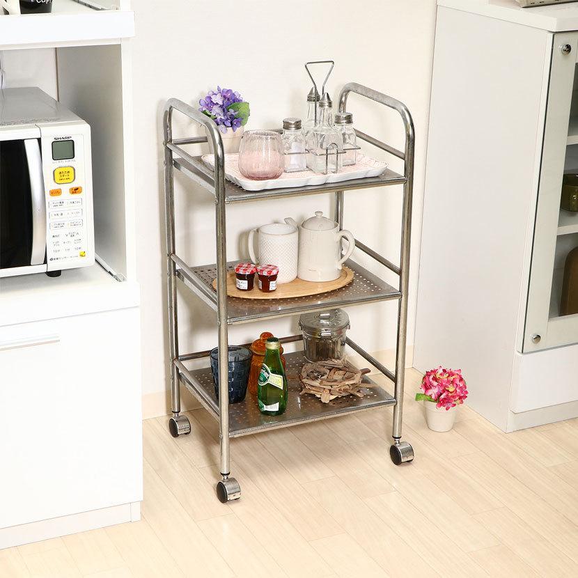 マルチワゴン3段 クロム/クロム キッチン収納・キッチンワゴン | 不二貿易 | 02