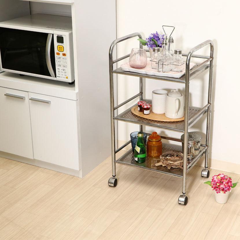 マルチワゴン3段 クロム/クロム キッチン収納・キッチンワゴン | 不二貿易 | 03