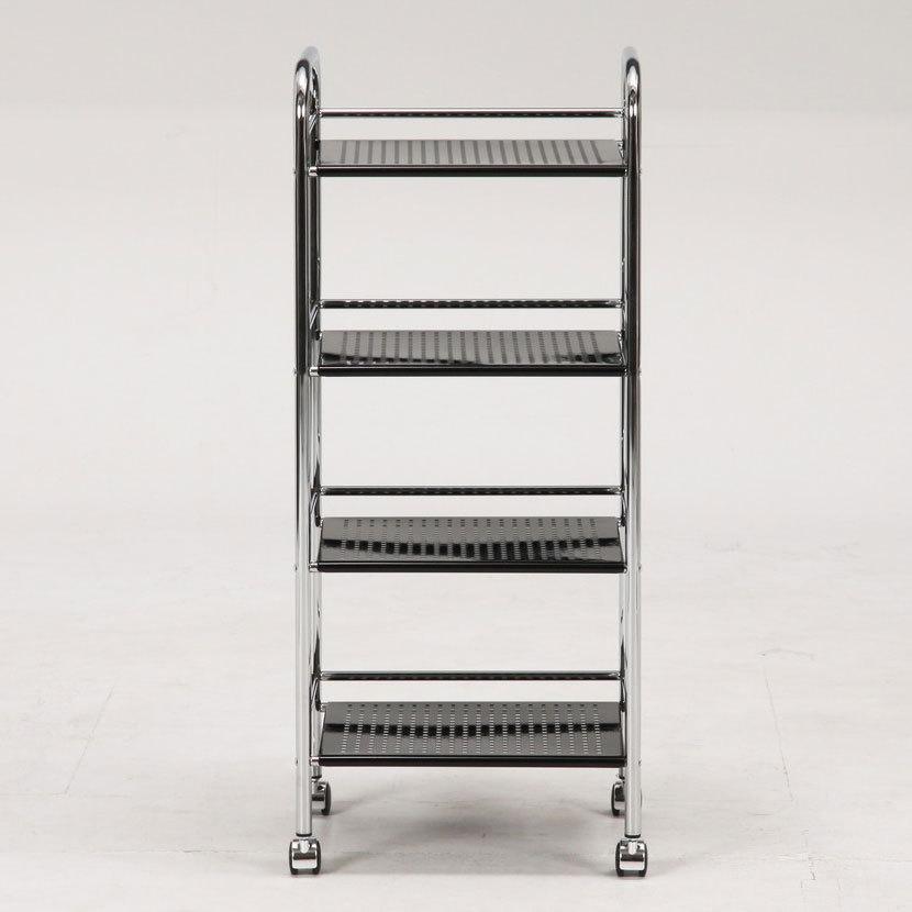 マルチワゴン4段 ブラック/クロム キッチン収納・キッチンワゴン | 不二貿易 | 01