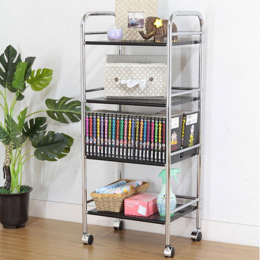 マルチワゴン4段 ブラック/クロム キッチン収納・キッチンワゴン | 不二貿易 | 02