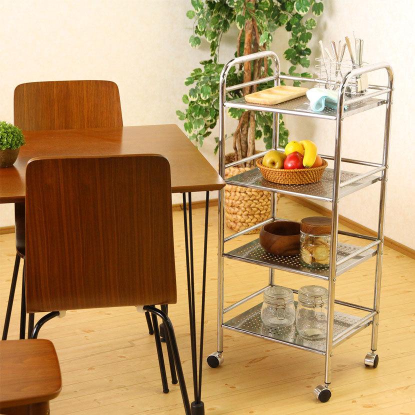 マルチワゴン4段 クロム/クロム キッチン収納・キッチンワゴン | 不二貿易 | 02