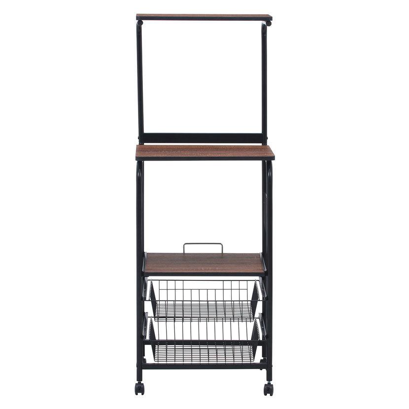 レンジワゴン ホワイト ブラウン キッチン収納 キッチンワゴン バスケット付き 幅515×奥行410×高さ1405mm | 不二貿易 | 01