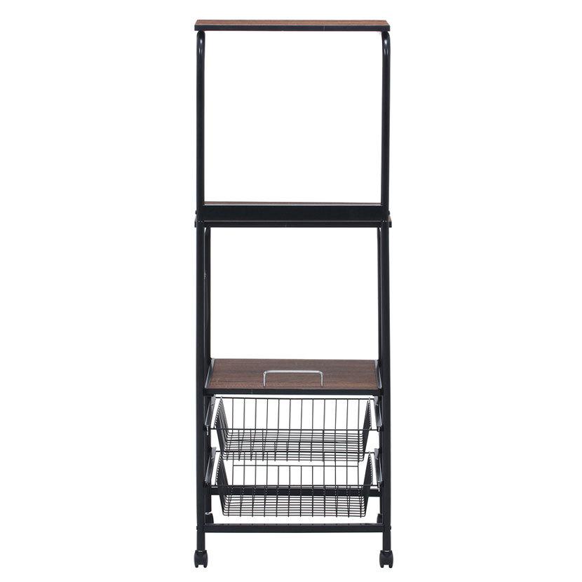 レンジワゴン ホワイト ブラウン キッチン収納 キッチンワゴン バスケット付き 幅515×奥行410×高さ1405mm | 不二貿易 | 02