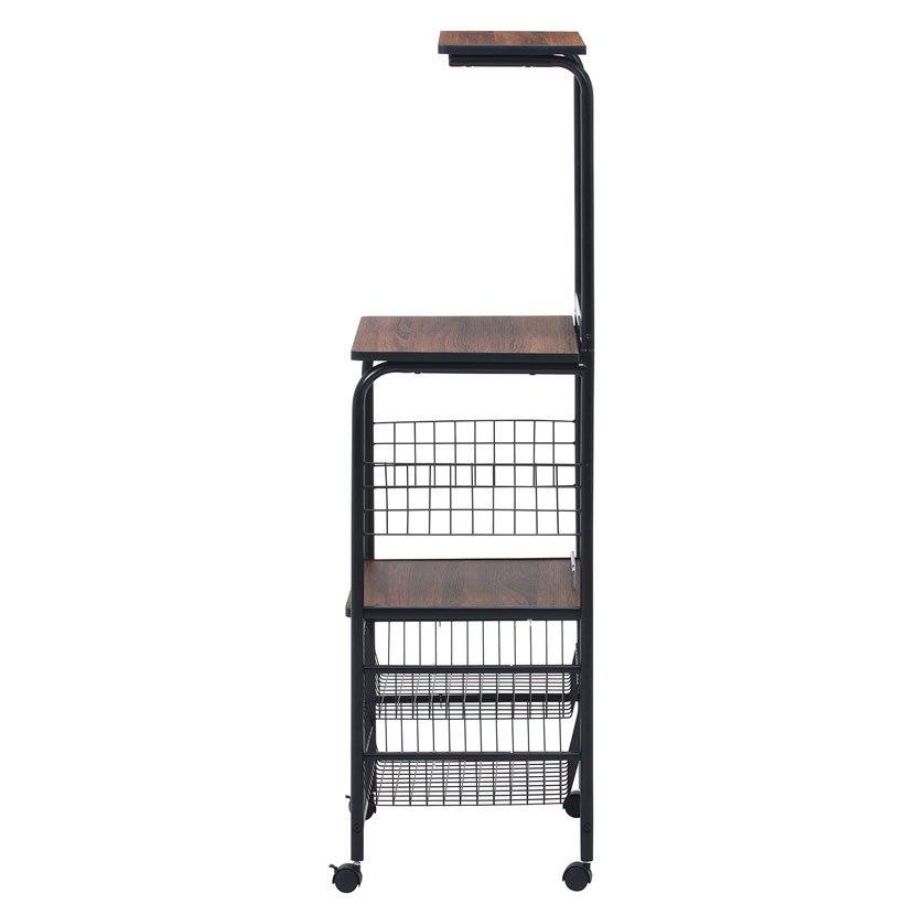 レンジワゴン ホワイト ブラウン キッチン収納 キッチンワゴン バスケット付き 幅515×奥行410×高さ1405mm | 不二貿易 | 03