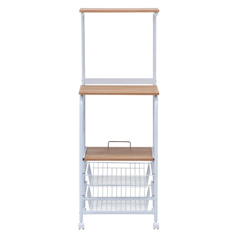 レンジワゴン ホワイト ナチュラル キッチン収納 キッチンワゴン バスケット付き 幅515×奥行410×高さ1405mm | 不二貿易 | 01