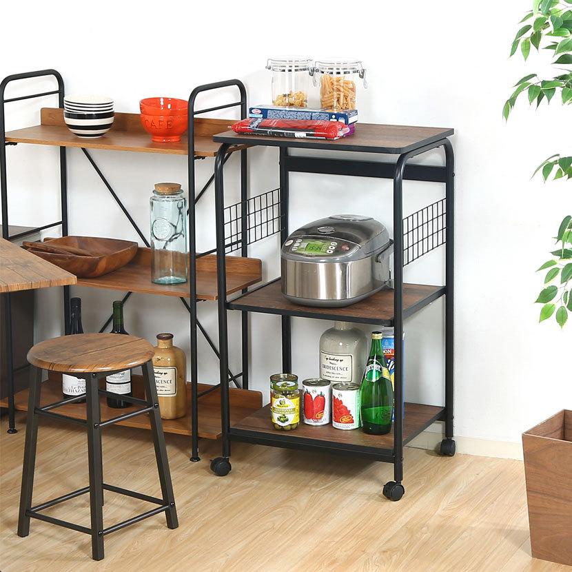 レンジワゴン ホワイト ブラウン キッチン収納 キッチンワゴン 3段 幅515×奥行410×高さ895mm | 不二貿易 | 03