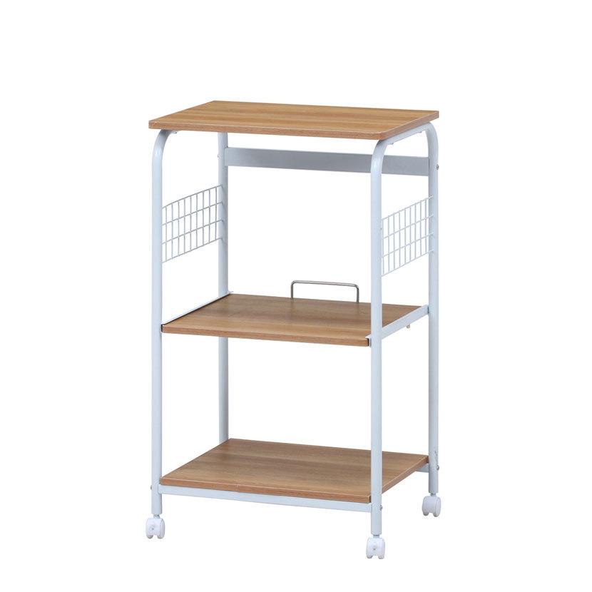 レンジワゴン ホワイト ナチュラル キッチン収納 キッチンワゴン 3段 幅515×奥行410×高さ895mm | 不二貿易