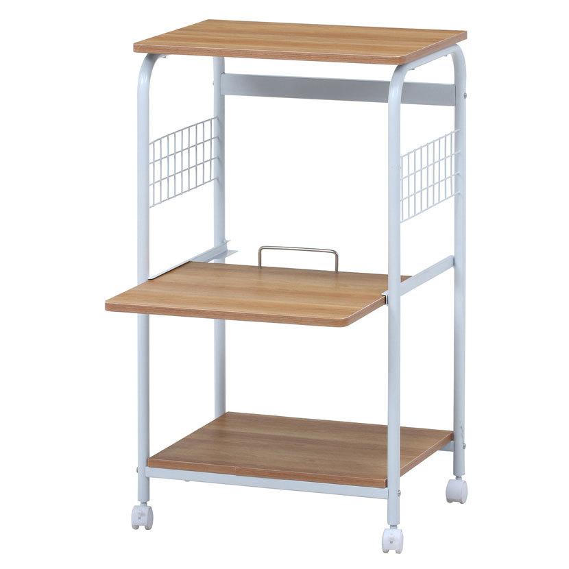 レンジワゴン ホワイト ナチュラル キッチン収納 キッチンワゴン 3段 幅515×奥行410×高さ895mm | 不二貿易 | 01