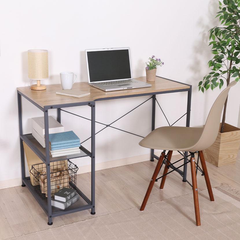 ワークデスク ルカ 左右組み換えラック付きデスク シンプル設計 L字天板 幅1100×奥行580×高さ720mm | 不二貿易 | 03