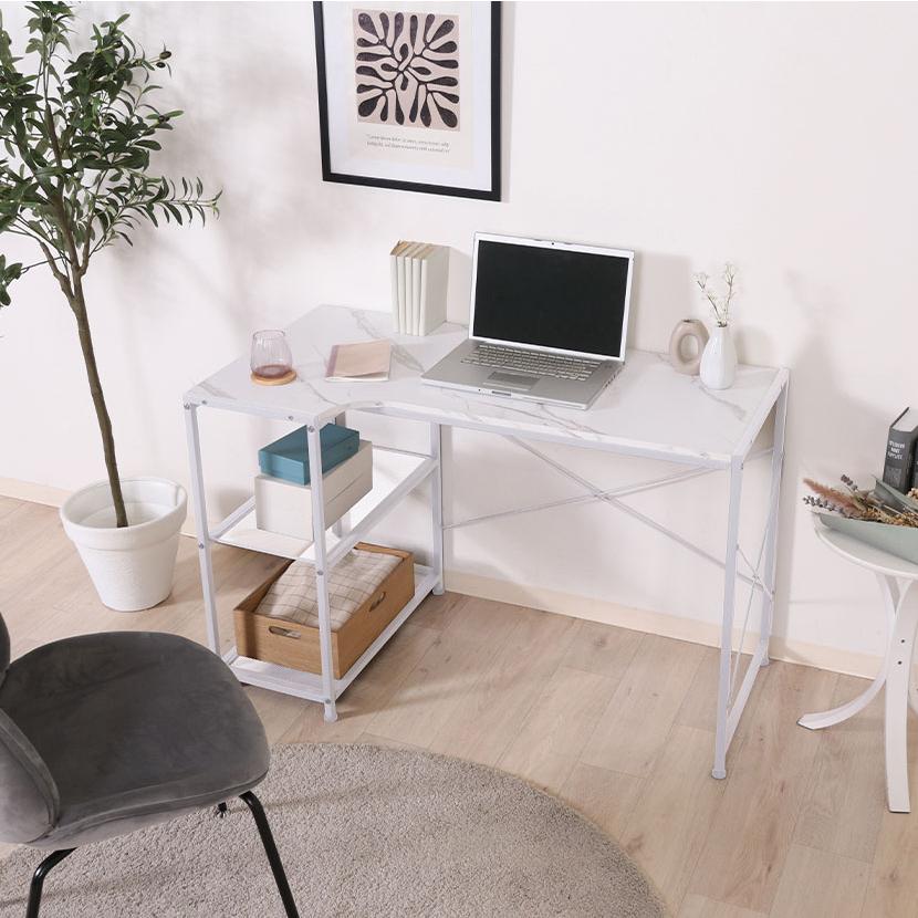 ワークデスク ルカ 左右組み換えラック付きデスク シンプル設計 L字天板 幅1100×奥行580×高さ720mm | 不二貿易 | 04