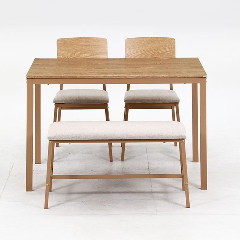 4人用 ダイニング4点セット マリー ワークスペース シンプル お洒落 天板:リアルな木目PVC お手入れ簡単 テーブル×1 チェア×2 ベンチ×1 |  | 09