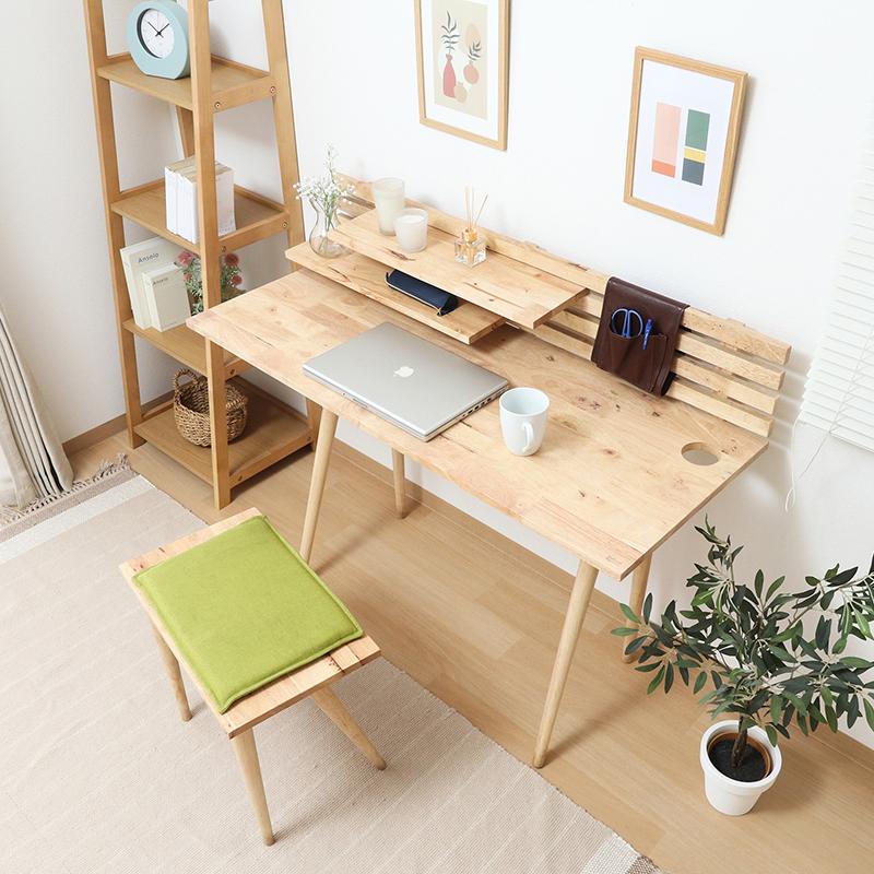 Natural Signature デスクセット ワークデスク+スツール+クッションセット 北欧デザイン 天然木 デスク : 幅1200×奥行475×高さ740mm スツール:490(座面高さ)mm | 不二貿易 | 02