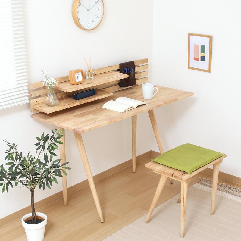 Natural Signature デスクセット ワークデスク+スツール+クッションセット 北欧デザイン 天然木 デスク : 幅1200×奥行475×高さ740mm スツール:490(座面高さ)mm | 不二貿易 | 03